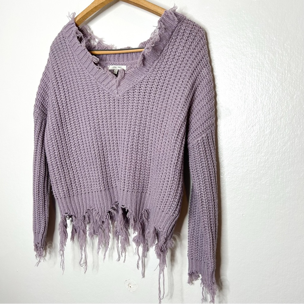 Love Tree Womens Distressed‎ Pastel Purple Lilac V Neck Knit Sweater Small S - Picture 4 of 7
